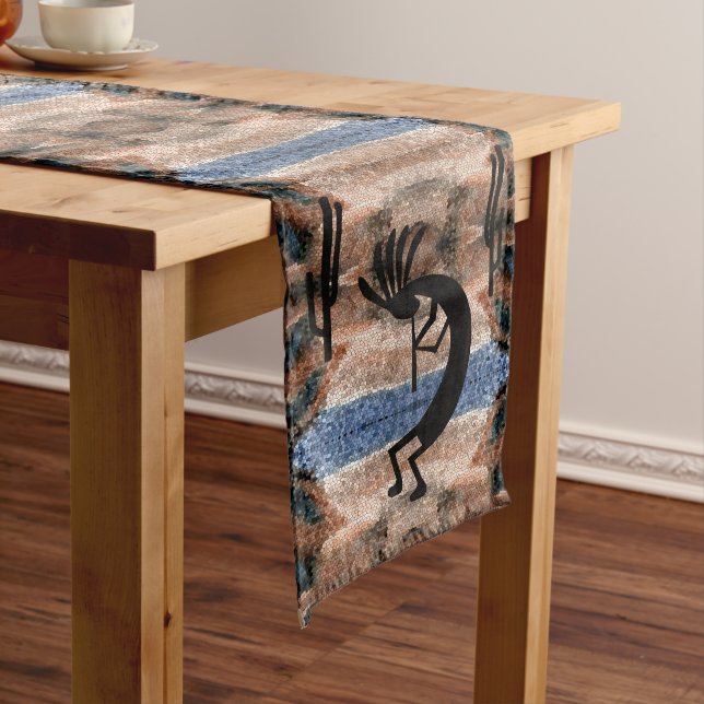 Kokopelli Southwest Abstract Mosaic Earthtone Long Table Runner (In Situ)