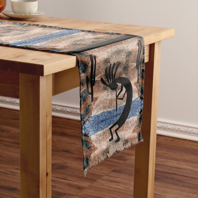 Kokopelli Southwest Abstract Mosaic Earthtone Medium Table Runner (In Situ)