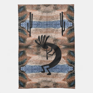 Kokopelli Southwest Desert Brown 2 Mosaic Tea Towel