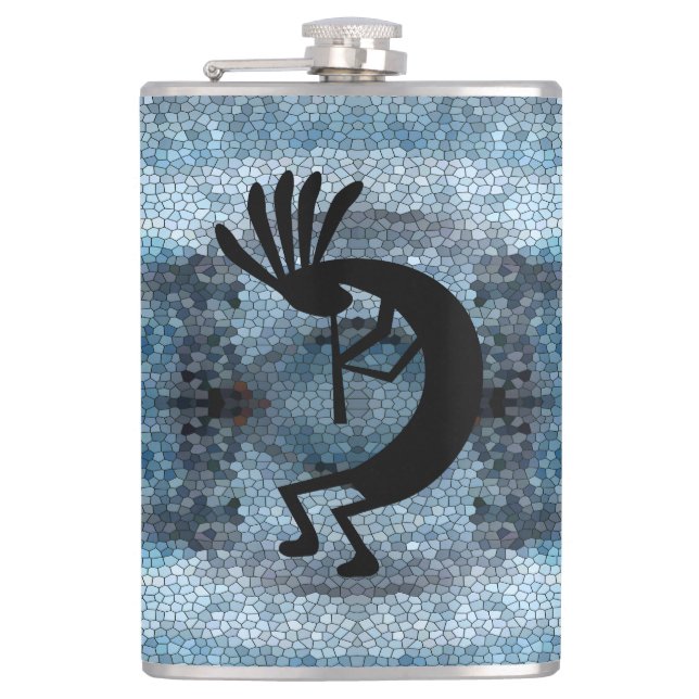 Kokopelli Southwest Desert Mosaic 2 Hip Flask (Front)