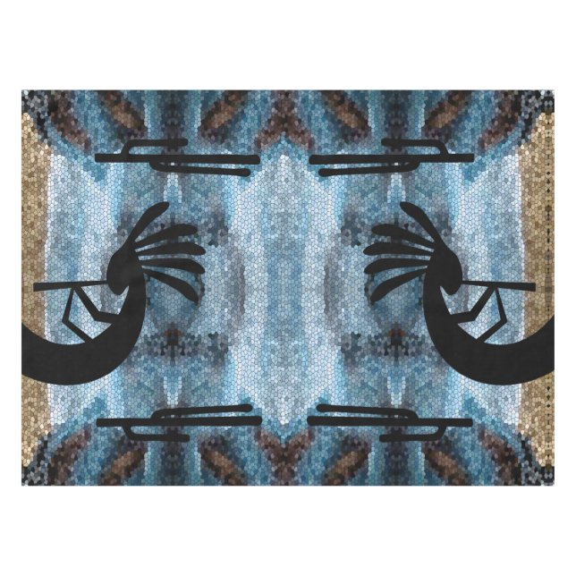 Kokopelli Southwest Desert Mosaic Blue 52 x 70 Tablecloth (Front (Horizontal))
