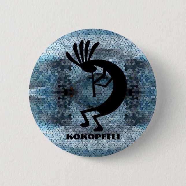 Kokopelli Southwest Desert Mosaic Blue 6 Cm Round Badge (Front)