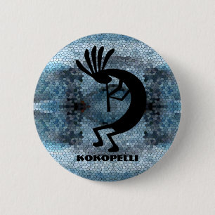 Kokopelli Southwest Desert Mosaic Blue 6 Cm Round Badge
