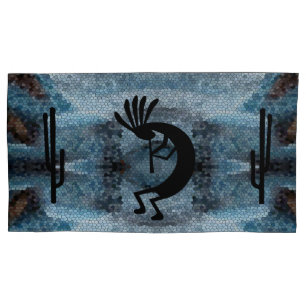 Kokopelli Southwest Desert Mosaic Blue King Pillowcase