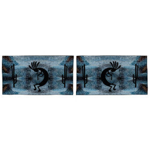 Kokopelli Southwest Desert Mosaic Blue King Set Pillowcase