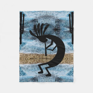 Kokopelli Southwest Desert Mosaic Blue Small Fleece Blanket