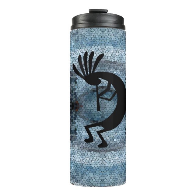 Kokopelli Southwest Desert Mosaic Blue Thermal Tumbler (Front)