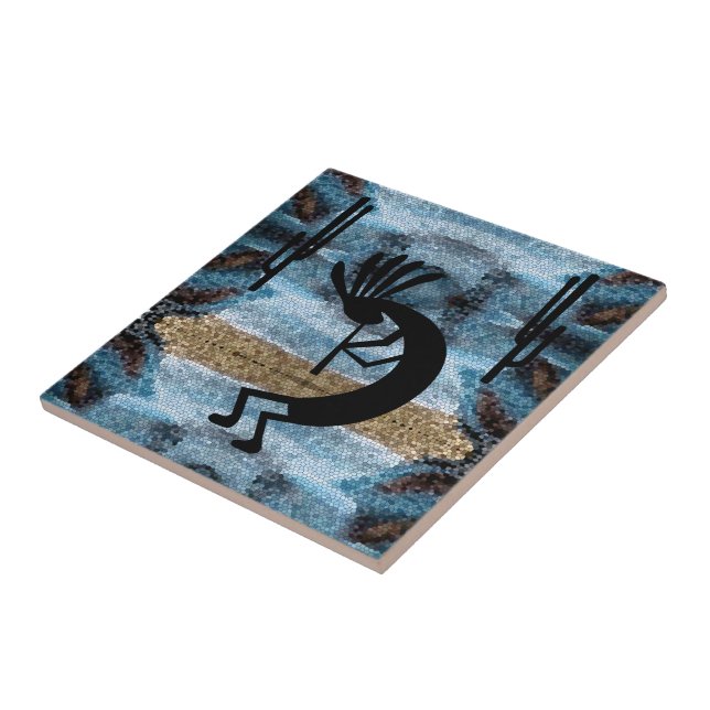 Kokopelli Southwest Desert Mosaic Blue Tile (Side)