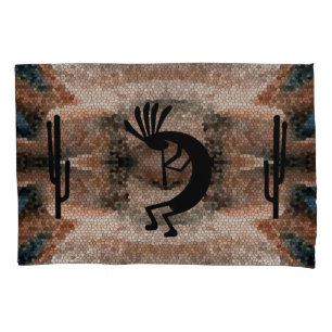 Kokopelli Southwest Desert Mosaic Earthtone Std Pillowcase