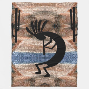 Kokopelli Southwest Desert Mosaic Large Fleece Blanket