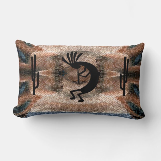 Kokopelli Southwest Desert Mosaic Lumbar Cushion (Front)