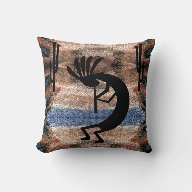 Kokopelli Southwest Desert Mosaic sq Cushion (Front)