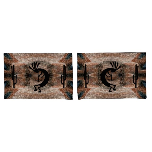Kokopelli Southwest Desert Mosaic  Std Set Pillowcase (Front-Set)