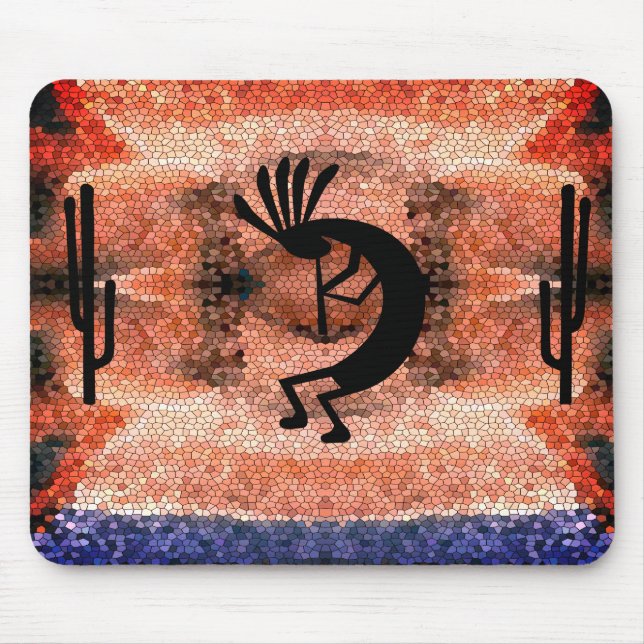 Kokopelli Southwest Desert Mosaic Sunset Mouse Mat (Front)