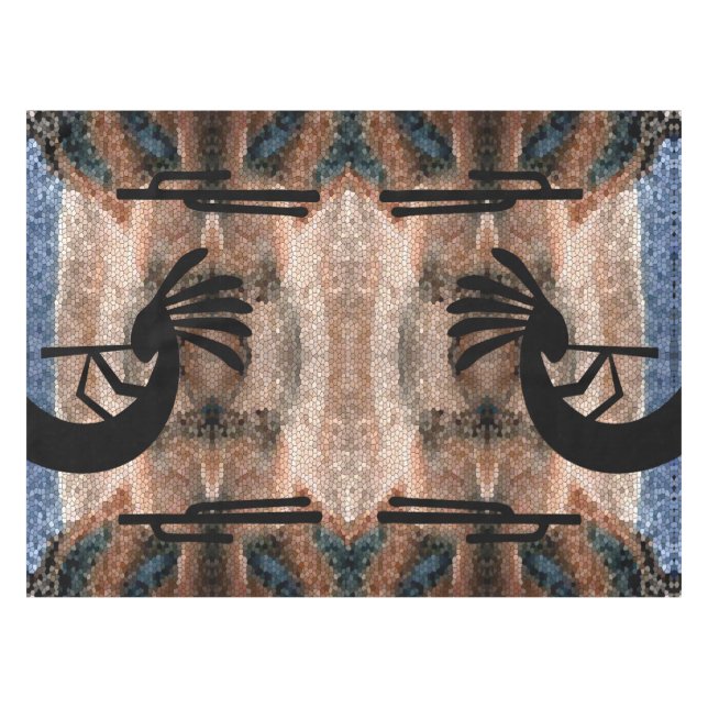 Kokopelli Southwest Desert Mosaic Tablecloth (Front (Horizontal))