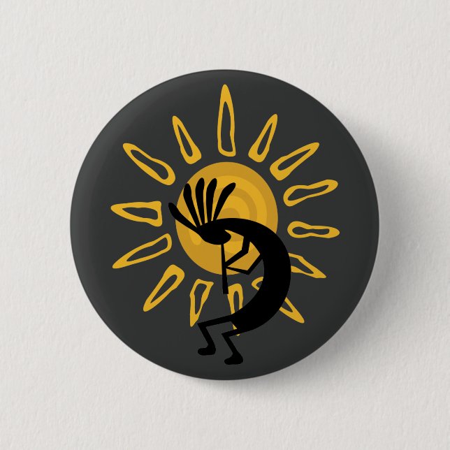 Kokopelli Southwest Gold Sun Button (Front)