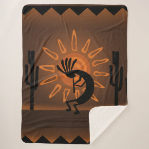 Kokopelli Southwest Rustic Brown Sherpa Sherpa Blanket