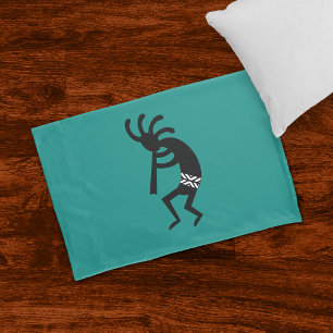 Kokopelli Southwest Teal And Black Pillow Case