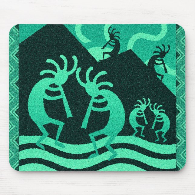 Kokopelli Southwest Tribal Turquoise And Black Mouse Mat (Front)