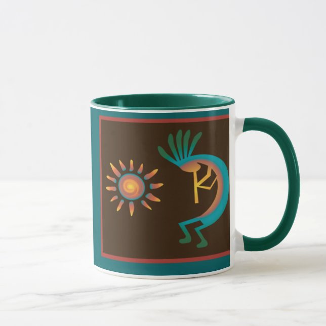 Kokopelli Southwest Turquoise Brown Coffee Mugs (Right)