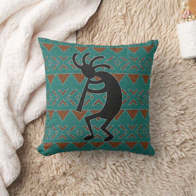 Kokopelli Southwest Turquoise Decorative Cushion (Blanket)