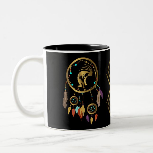 Kokopelli Southwestern Dreamcatcher  Two-Tone Coffee Mug (Left)