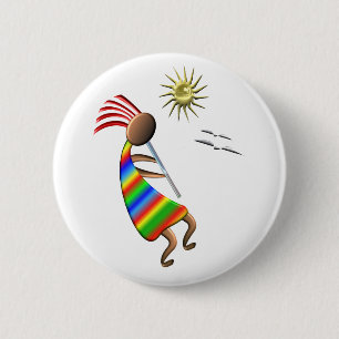 Kokopelli Sun and Birds 6 Cm Round Badge