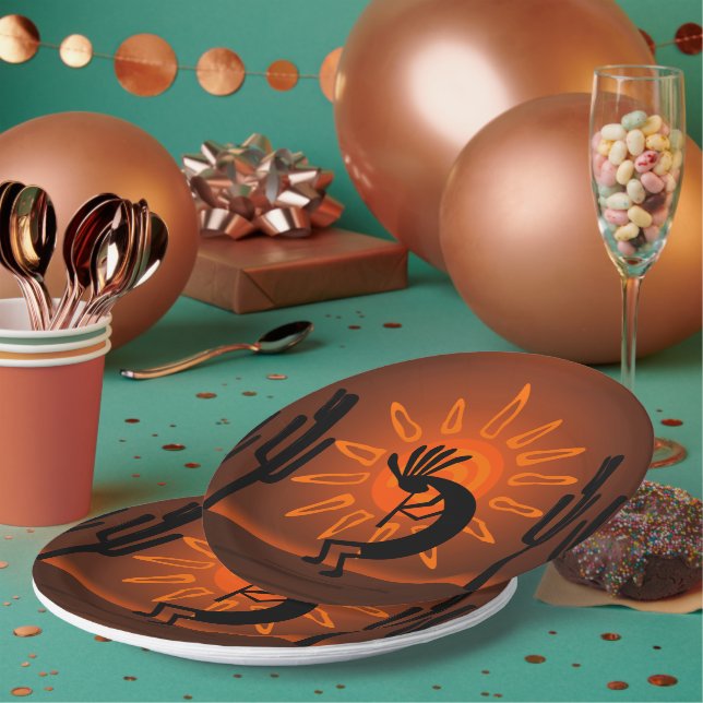 Kokopelli Sun Bronzed Sunset 9" Paper Plate (Multi)