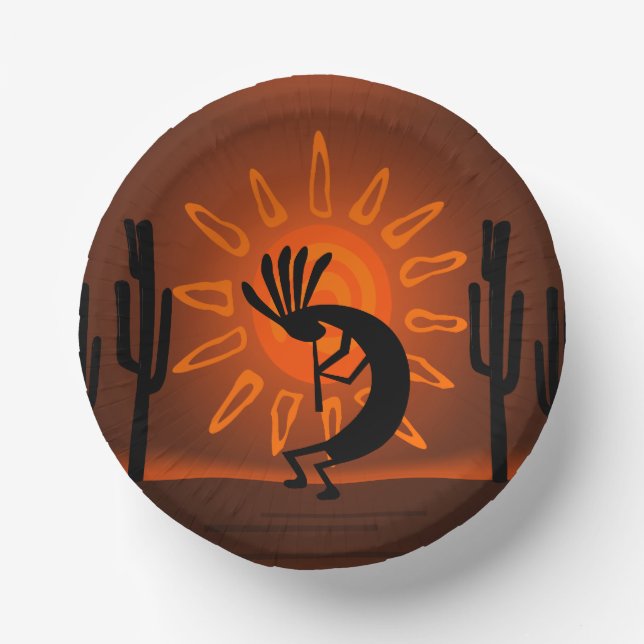 Kokopelli Sun Bronzed Sunset  Paper Plate (Front)