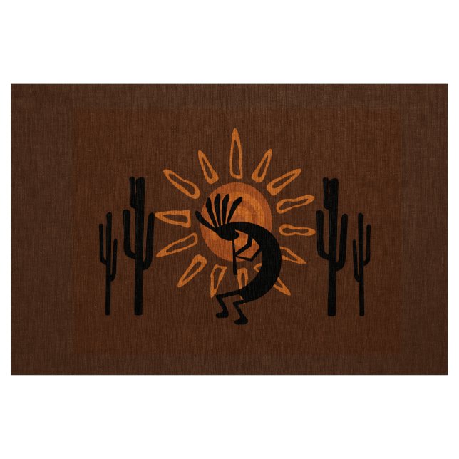 Kokopelli Sun Southwest Desert Rustic Brown Fabric (Fat Quarter)