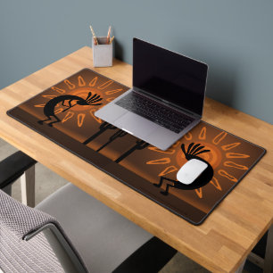 Kokopelli Sun Southwest Rustic Bronzed Brown Desk Mat