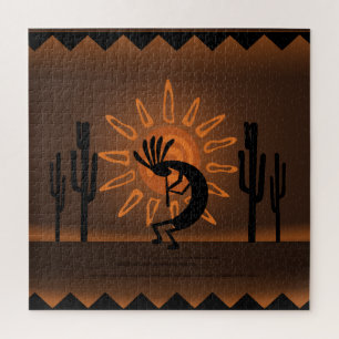 Kokopelli Sun Southwest Rustic Brown 3 20" x 20" Jigsaw Puzzle