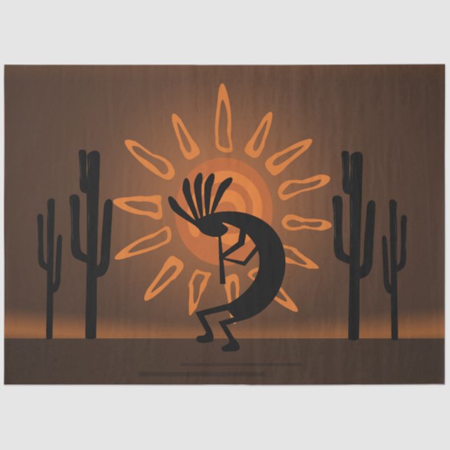 Kokopelli Sun Southwest Rustic Brown Decoupage Tissue Paper (Front)