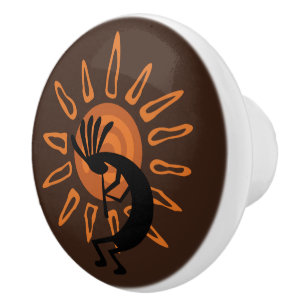 Kokopelli Sun Southwest Rustic Brown Door Knob
