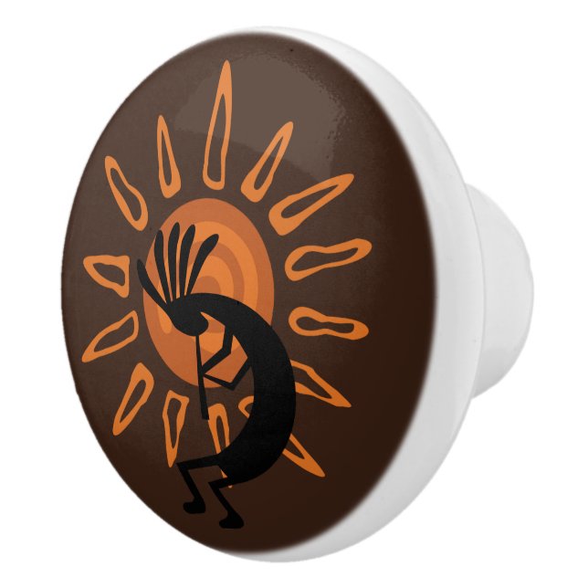 Kokopelli Sun Southwest Rustic Brown Door Knob (Right)