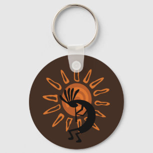 Kokopelli Sun Southwest Rustic Brown Keychain