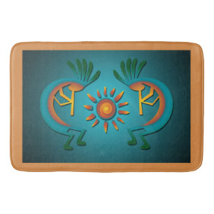 Kokopelli Sun Southwest Turquoise  Bath Mat