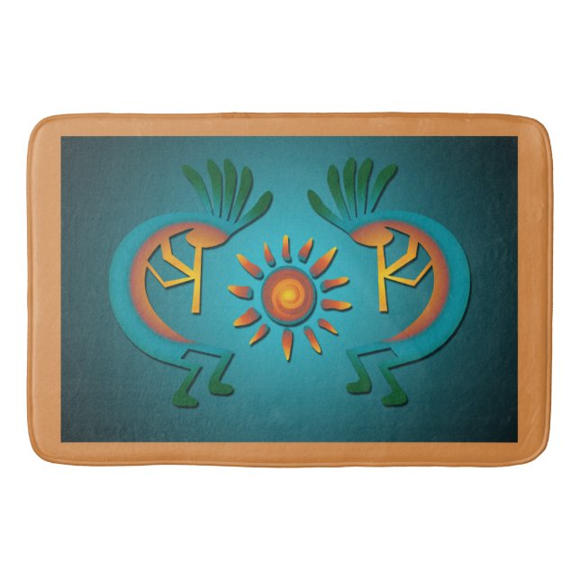 Kokopelli Sun Southwest Turquoise  Bath Mat (Front)