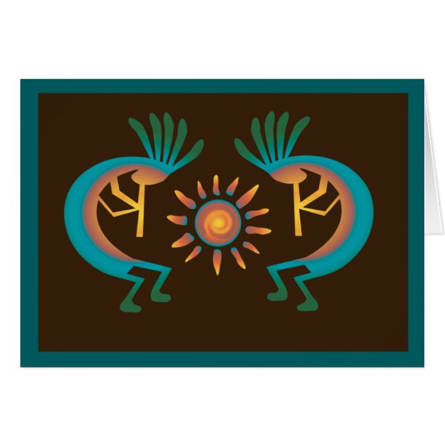 Kokopelli Sun Southwest Turquoise Brown Card (Front Horizontal)