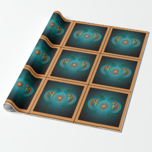 Kokopelli Sun Southwest Turquoise Wrapping Paper