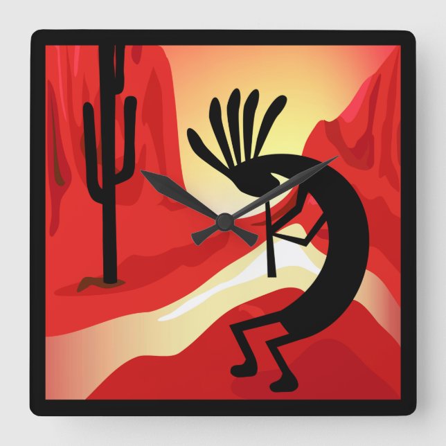 Kokopelli Sunset Desert Landscape Southwest Clock (Front)