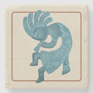 Kokopelli, Turquoise Outlined, Southwest Stone Coaster