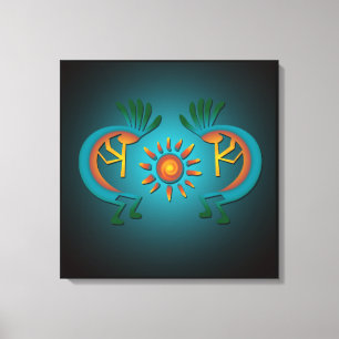Kokopelli w Sun Teal Design Wrapped Canvas Print
