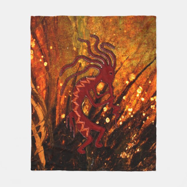 Kokopelli with Fire Flies 50 x60 Fleece Blanket (Front)