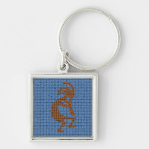 Kokopelli with Flute Blue Mosaic Southwest Key Ring