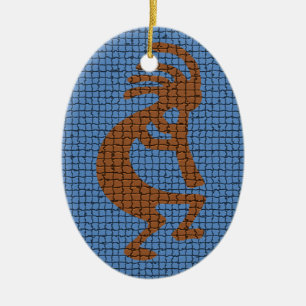 Kokopelli with Flute Mosaic Tiled Pattern Ceramic Tree Decoration