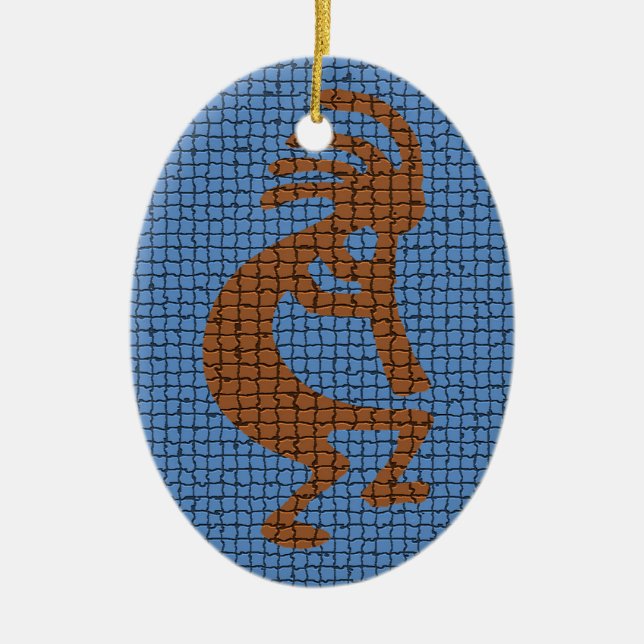 Kokopelli with Flute Mosaic Tiled Pattern Ceramic Tree Decoration (Front)