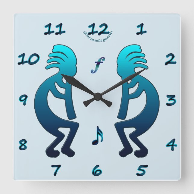 Kokopelli with Musical Notes Square Wall Clock (Front)