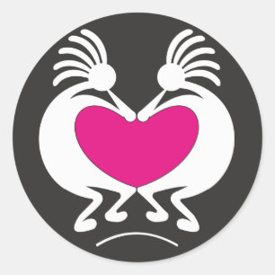 Kokopelli with pink heart classic round sticker