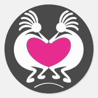 Kokopelli with pink heart classic round sticker